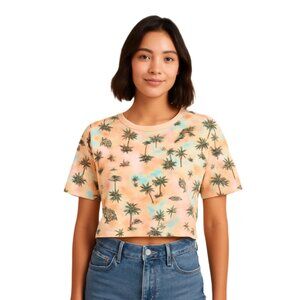 Old Navy Tie Dye Palm Tree Print Crop Tee Orange Blue Size M